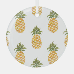 Hand-painted pineapples, watercolor background. glass tree decoration