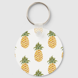 Hand-painted pineapples, watercolor background. key ring