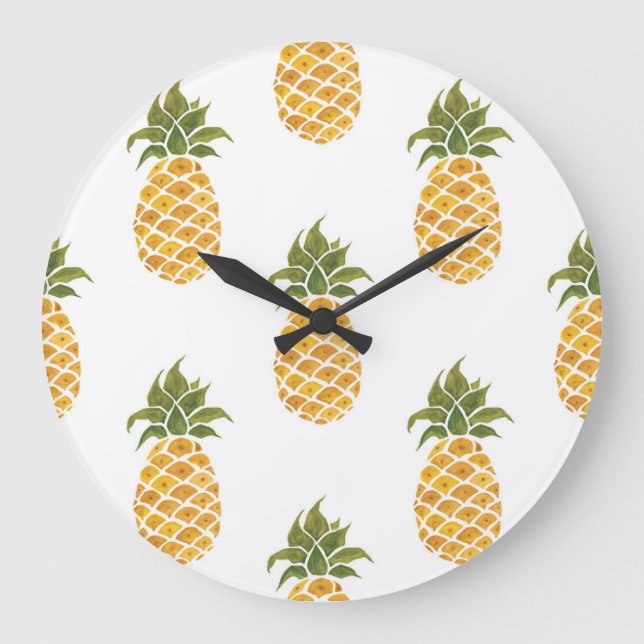 Hand-painted pineapples, watercolor background. large clock (Front)