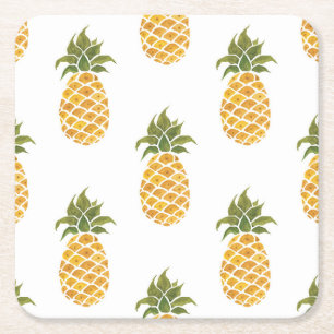 Hand-painted pineapples, watercolor background. square paper coaster
