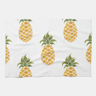 Hand-painted pineapples, watercolor background. tea towel
