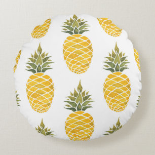 Hand Painted Pineapples: Watercolor Seamless. Round Cushion