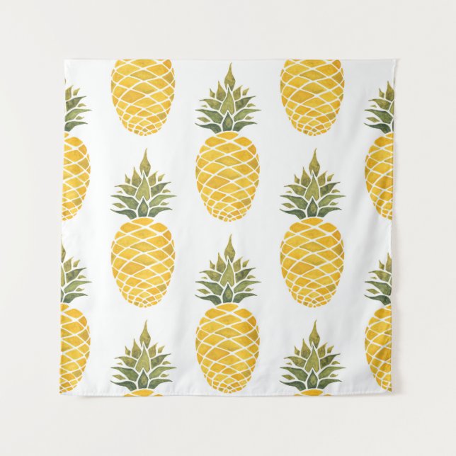 Hand Painted Pineapples: Watercolor Seamless. Tapestry (Front)