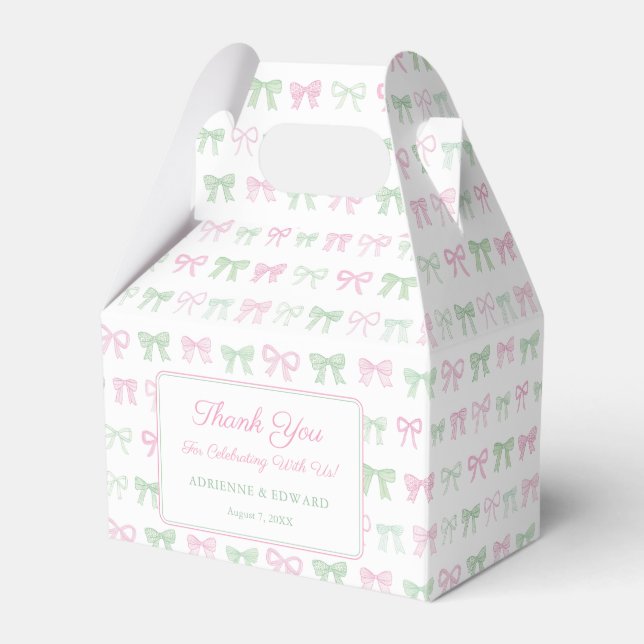 Hand Painted Pink And Green Bows Baby Girl Shower Favour Box (Front Side)