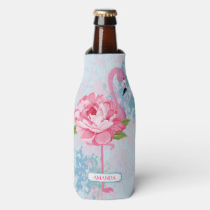 Hand painted pink flamingo bottle cooler