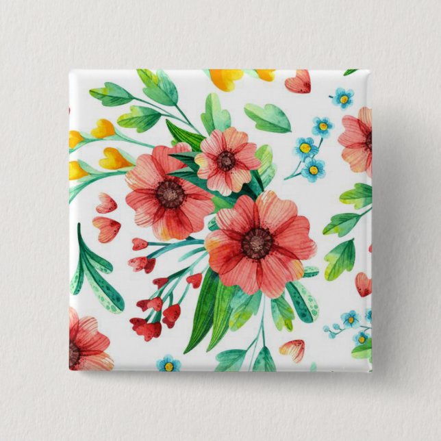 Hand Painted Pink Flowers Floral Pattern-23498 15 Cm Square Badge (Front)