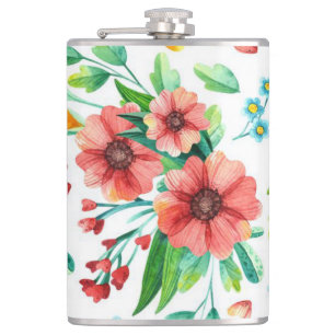 Hand Painted Pink Flowers Floral Pattern-23498 Hip Flask