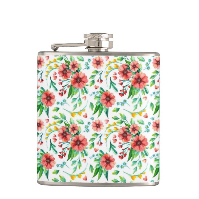 Hand Painted Pink Flowers Floral Pattern-23498 Hip Flask (Front)