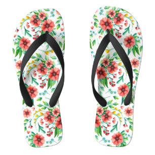 Hand Painted Pink Flowers Floral Pattern-23498 Jandals