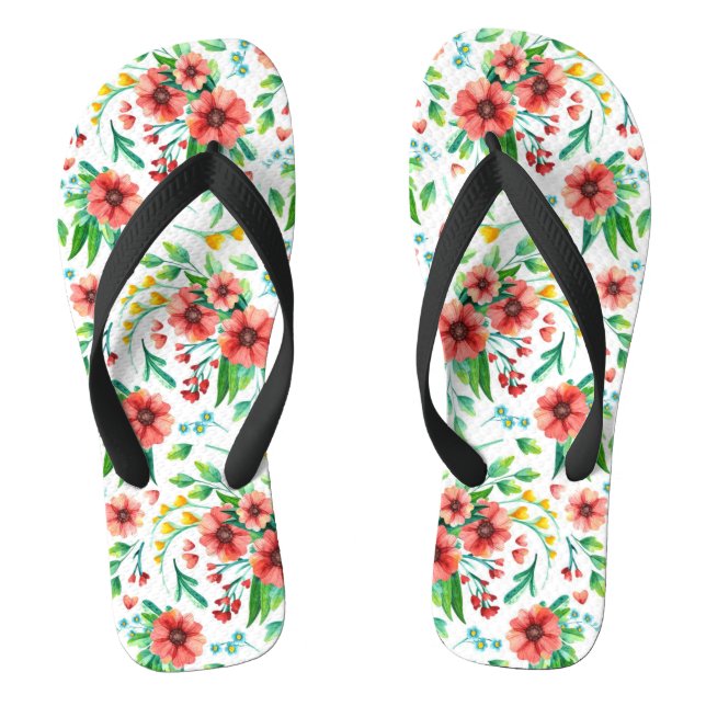 Hand Painted Pink Flowers Floral Pattern-23498 Jandals (Footbed)