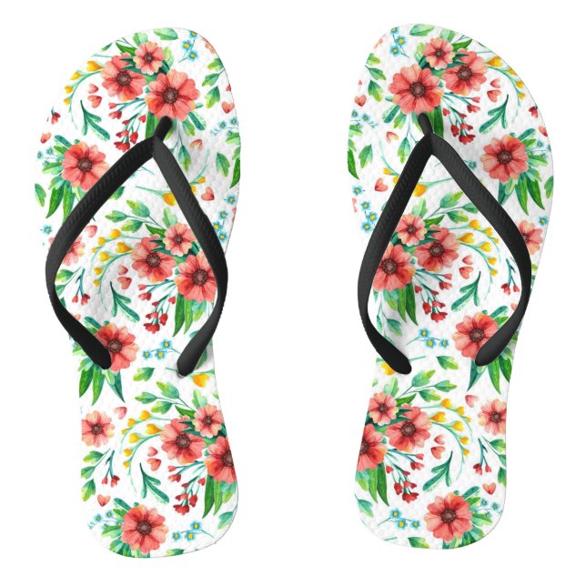 Hand Painted Pink Flowers Floral Pattern-23498 Jandals (Footbed)