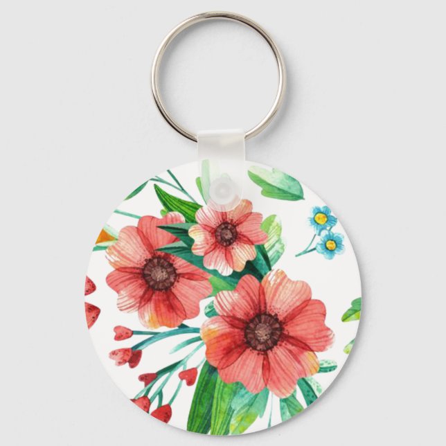Hand Painted Pink Flowers Floral Pattern-23498 Key Ring (Front)