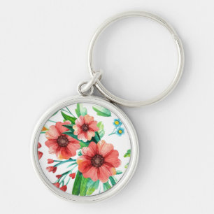 Hand Painted Pink Flowers Floral Pattern-23498 Key Ring