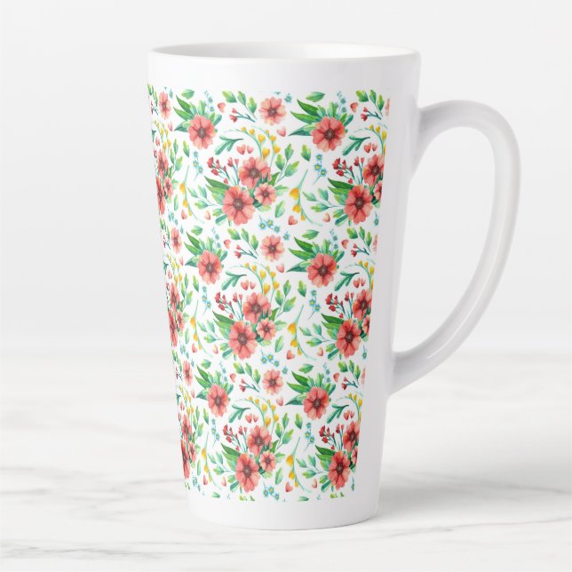 Hand Painted Pink Flowers Floral Pattern-23498 Latte Mug (Right)