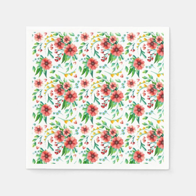 Hand Painted Pink Flowers Floral Pattern-23498 Napkin (Front)