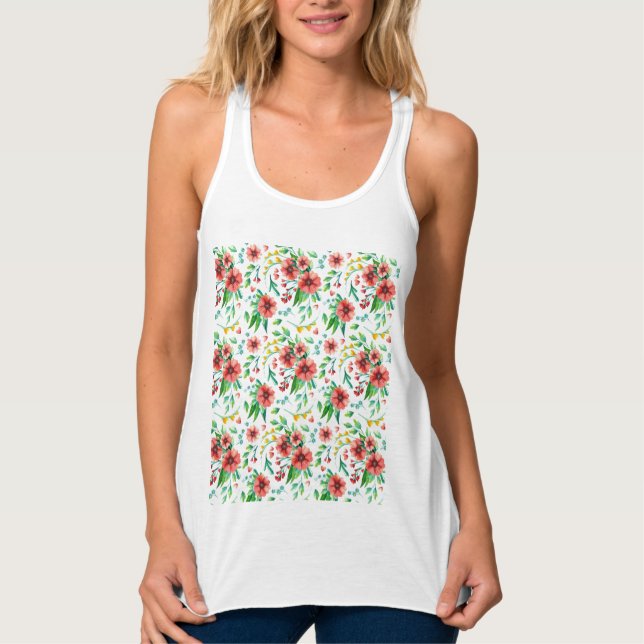 Hand Painted Pink Flowers Floral Pattern-23498 Singlet (Front)
