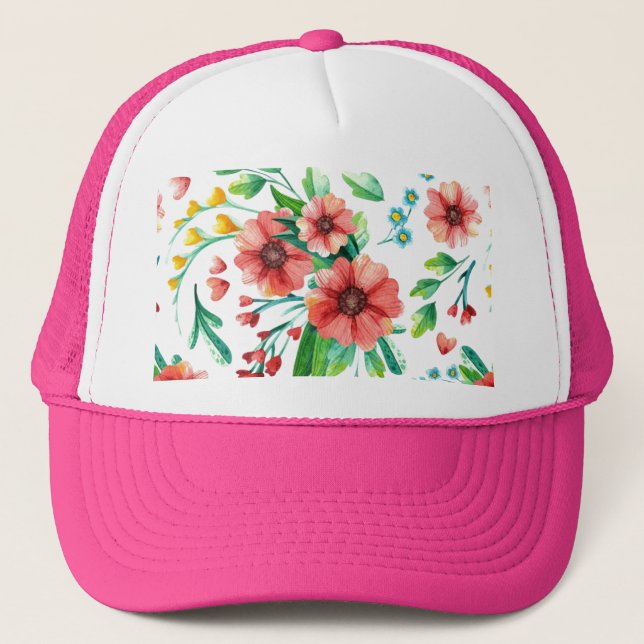 Hand Painted Pink Flowers Floral Pattern-23498 Trucker Hat (Front)