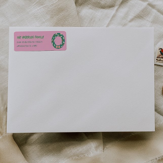 Hand Painted Pink Green Christmas Wreath Address (Creator Uploaded)