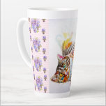 Hand Painted Pink Shabby Tabby Cat Cats Latte Mug<br><div class="desc">Hand Painted Purple Tuxedo Cat floral Latte Mug. A glorious watercolor and hand drawn cat & floral design. Designed from my original watercolor paintings,  that I painted from my own flower garden.</div>