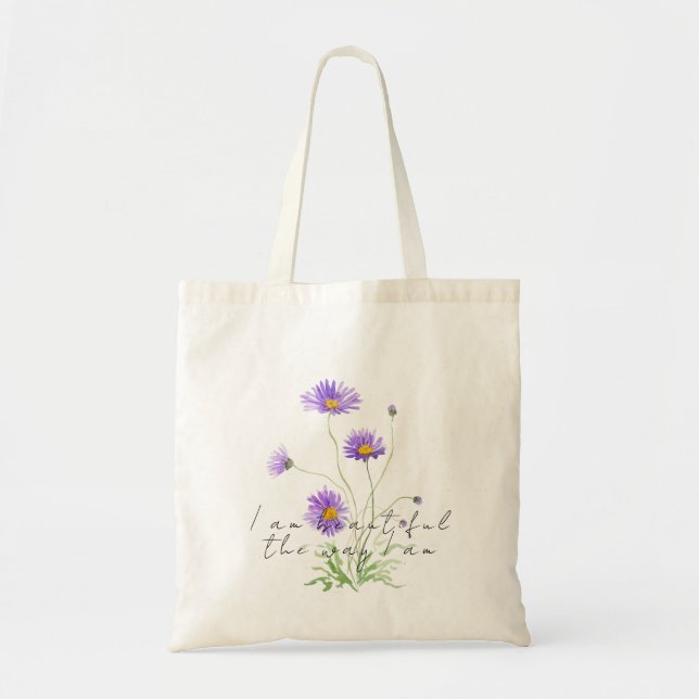 hand painted purple daisy tote bag (Front)