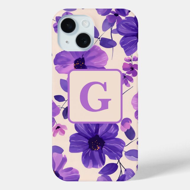 Hand painted purple flowers personalised monogram  Case-Mate iPhone case (Back)
