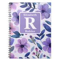 Hand painted purple flowers personalised monogram