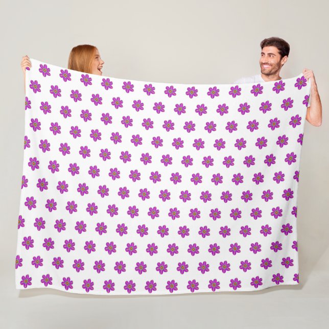 Hand-Painted Purple Flowers White Pattern  Fleece Blanket (In Situ)