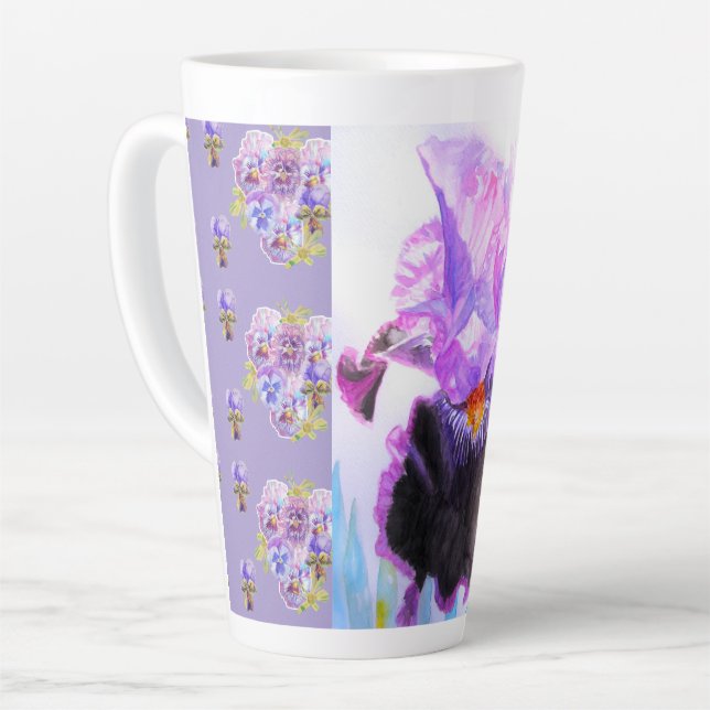 Hand Painted Purple Iris Irises floral Latte Mug (Left Angle)