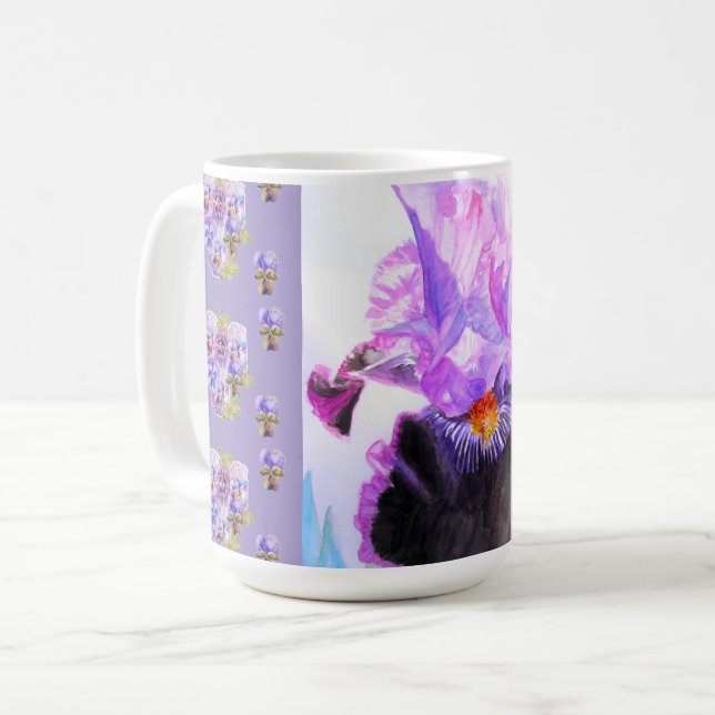 Hand Painted Purple Iris Irises floral Latte Mug (Front Left)