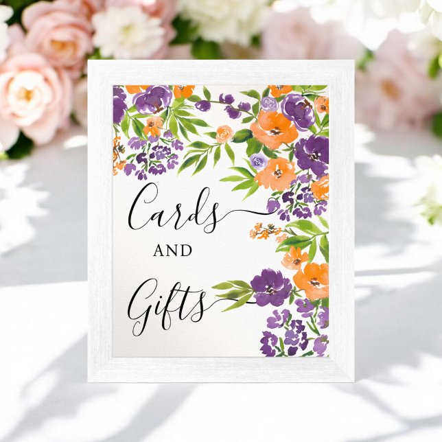 Hand Painted Purple Orange Floral Bridal Shower Poster (Hand Painted Purple Orange Floral Bridal Shower Poster)