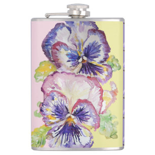 Hand Painted Purple Pansy Pansies floral Hip Flask