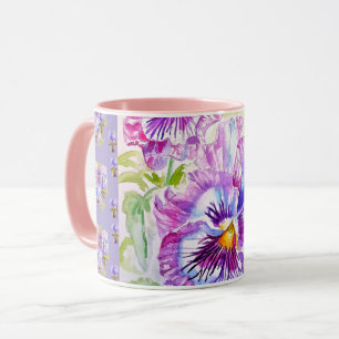 Hand Painted Purple Pansy Pansies floral Latte Mug