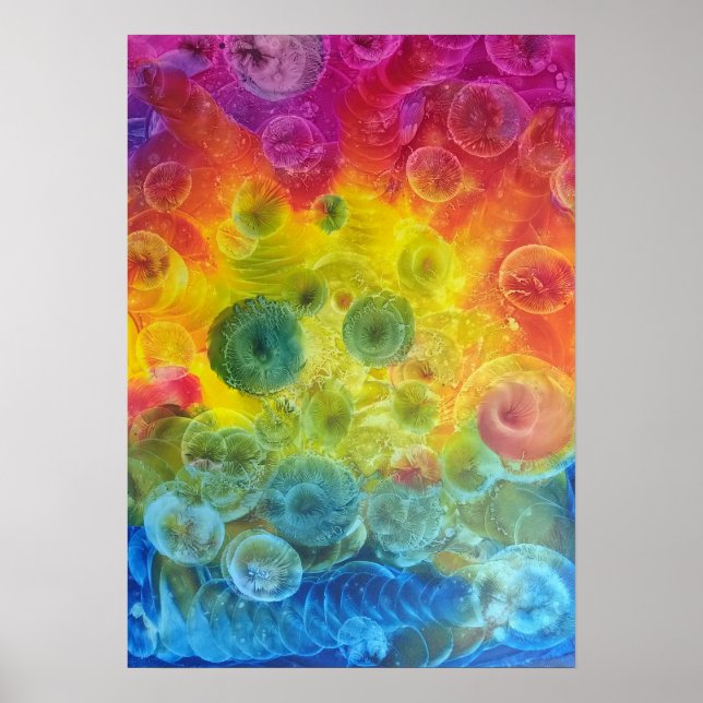 Hand Painted Rainbow Abstract Art Gouache Poster (Front)