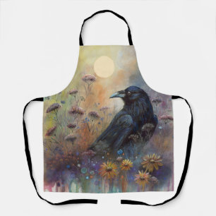 Hand Painted - Raven Among Wildflowers Apron