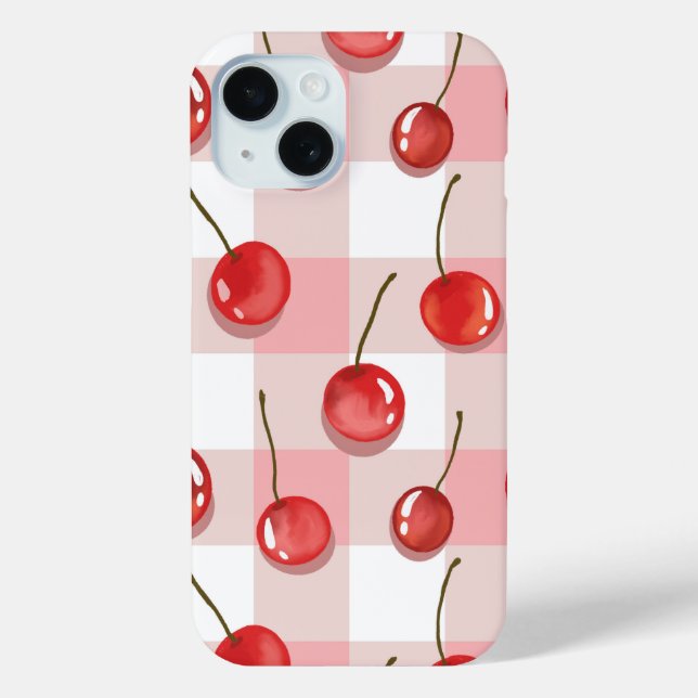 Hand-Painted Red Cherries Seamless Pattern Case-Mate iPhone Case (Back)