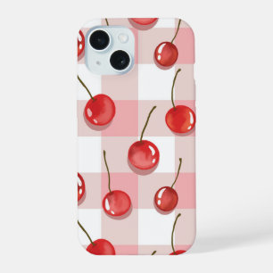 Hand-Painted Red Cherries Seamless Pattern iPhone 15 Case