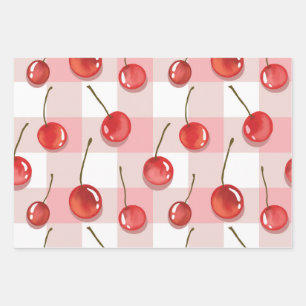 Hand-Painted Red Cherries Seamless Pattern Wrapping Paper Sheet