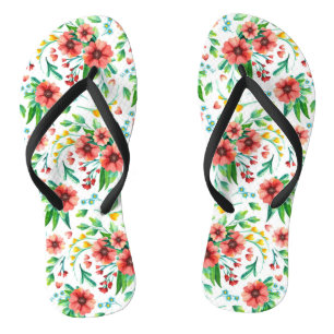 Hand Painted Red Flowers Floral Pattern-23498 Jandals