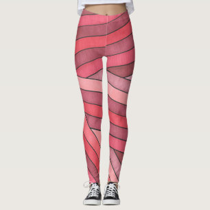 Hand Painted Red Geometric Stripe Design Leggings