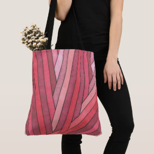 Hand Painted Red Geometric Stripe Design Tote Bag