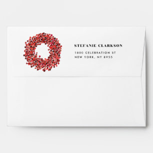 Hand Painted Red Winterberry Wreath Christmas Envelope