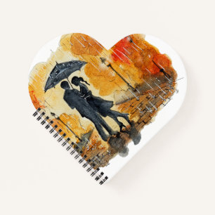 Hand Painted Romantic Couple in Rain Watercolor Notebook