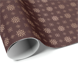 Hand Painted Rose Gold Snowflakes Chocolate Brown Wrapping Paper