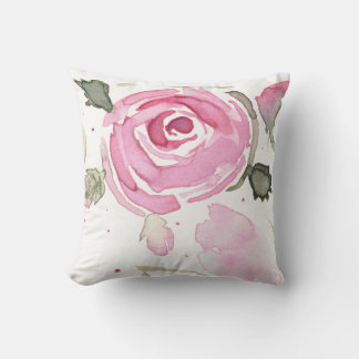 Hand-Painted Rose Throw Pillow