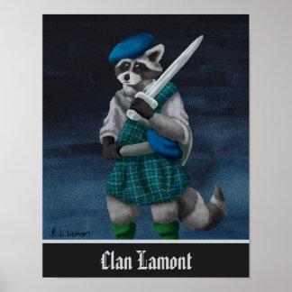 Hand Painted Scottish Raccoon Clan Lamont Poster
