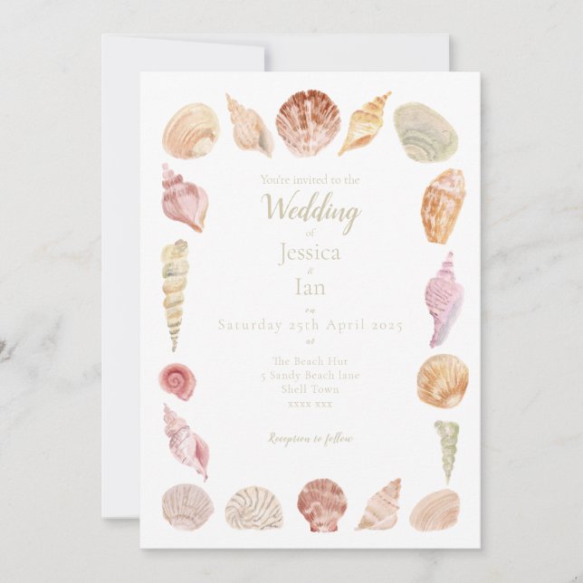 Hand painted Sea Shell Wedding Invitation (Front)