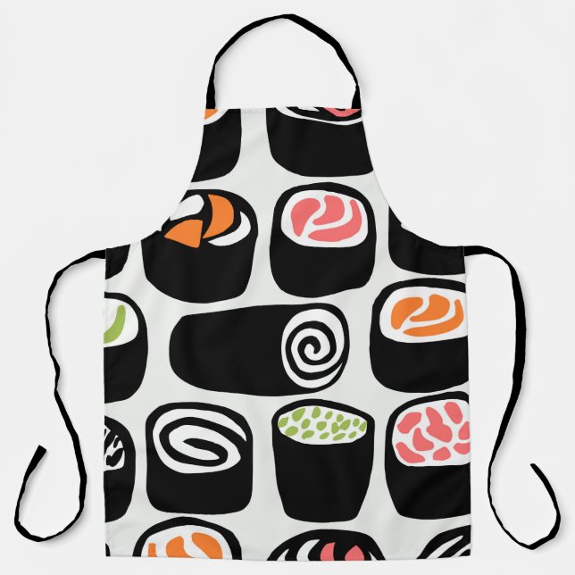 Hand painted seamless pattern with Asian food on v Apron (Front)
