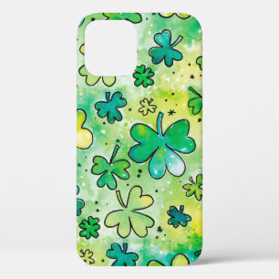 Hand-painted shamrock pattern featuring water colo iPhone 12 case
