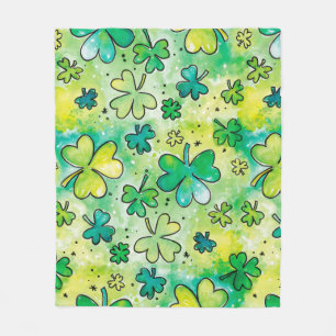 Hand-painted shamrock pattern featuring water colo fleece blanket