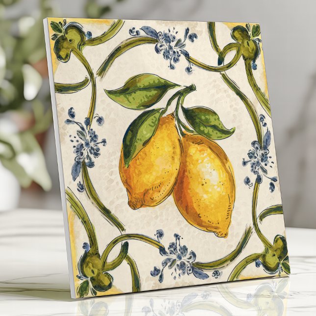 Hand-Painted Sicilian Lemons and Floral Vine Tile (Creator Uploaded)